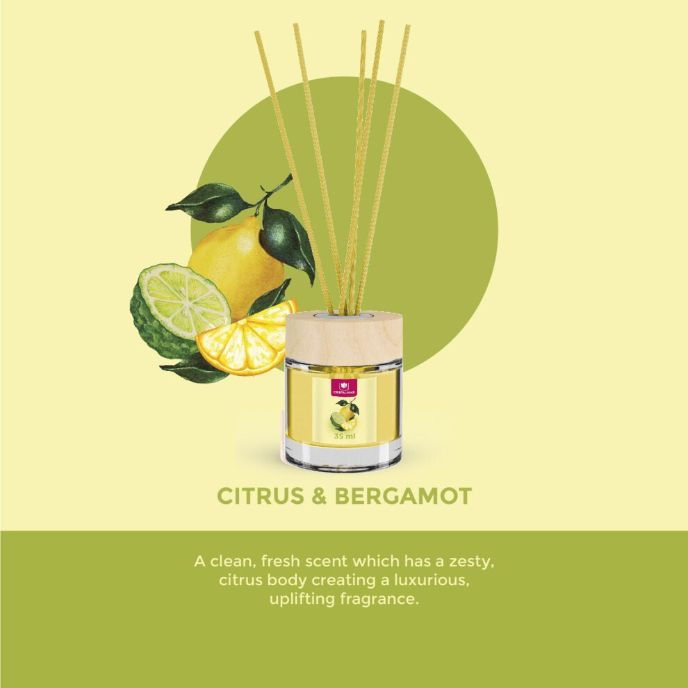 Cristalinas 35Ml Citrus & Bergamot Air Fresheners - Reed Diffuser Home Fragrance Lasts Upto 8 Weeks - Room Diffuser Sticks With Coloured Fragrance Oi 5005644772035