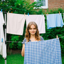2 x 2.24 M Washing Line Pole Telescopic, Heavy Duty Stainless Steel Washing Line Prop, Clothes Props for Washing Line Outside, Home Garden Clothes Li