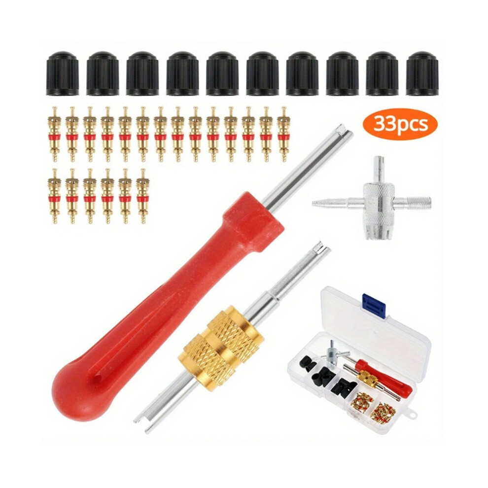 (B) 33Pcs/Set Tyre Valve Core / Remover Removal Tools For Car Or Bike Repair 6951617014154