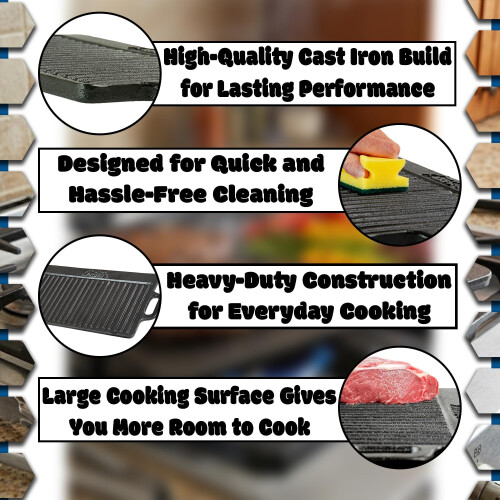 Andes Double Sided Cast Iron Griddle Plate with Handles 1