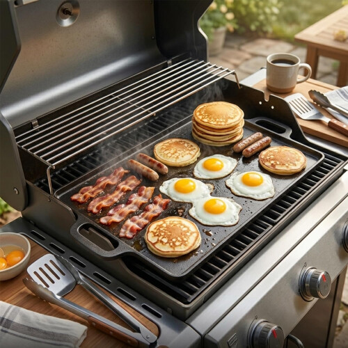 Andes Double Sided Cast Iron Griddle Plate with Handles 2