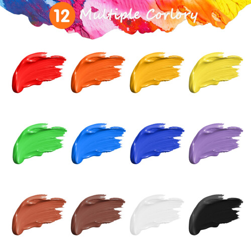 KINSPORY Acrylic Paint Set 12 x 36 ml - Water-Resistant 1