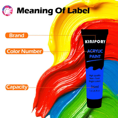 KINSPORY Acrylic Paint Set 12 x 36 ml - Water-Resistant 2