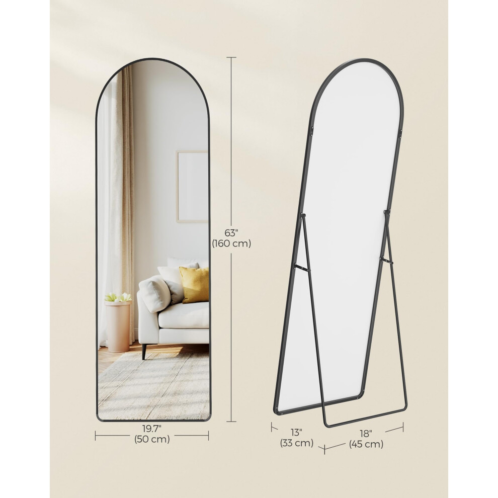 Songmics Full Length Mirror, Arched Full Body Floor Mirror With Stand, Aluminium Alloy Frame, Tempered Glass, For Bedroom, Living Room, Cloakroom, Ro