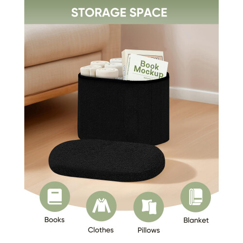 Bonlife Small Ottoman Storage Stool, Folding Boucle Footstool with Lid,41cm 2