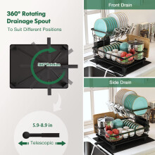 MAJALiS 2 Tier Black Large Dish Drainer Drying Rack Drying for Kitchen Sink with Drip Tray, Stainless Steel Metal Anti Rust Wide Plate Bowl Draining