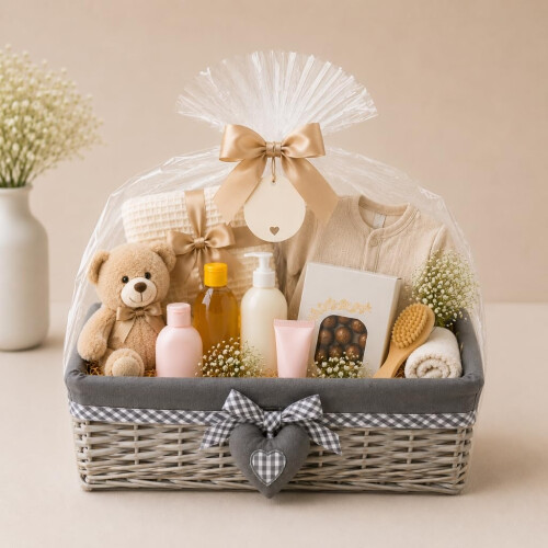 Woodluv Grey Wicker Rectangular Storage Gift Hamper Basket With