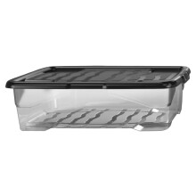 Strata 4 x 30 Litres Curve Plastic Stackable Storage Box & Lid with clip-on lids, Multi storage box for home and office storage solution - Clear/Blac