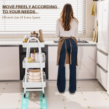 StowBin 3 Tier Metal Storage Trolley with Wheels – Rolling Utility Cart with Handle and Mesh Shelves for Kitchen, Bathroom, Office – White