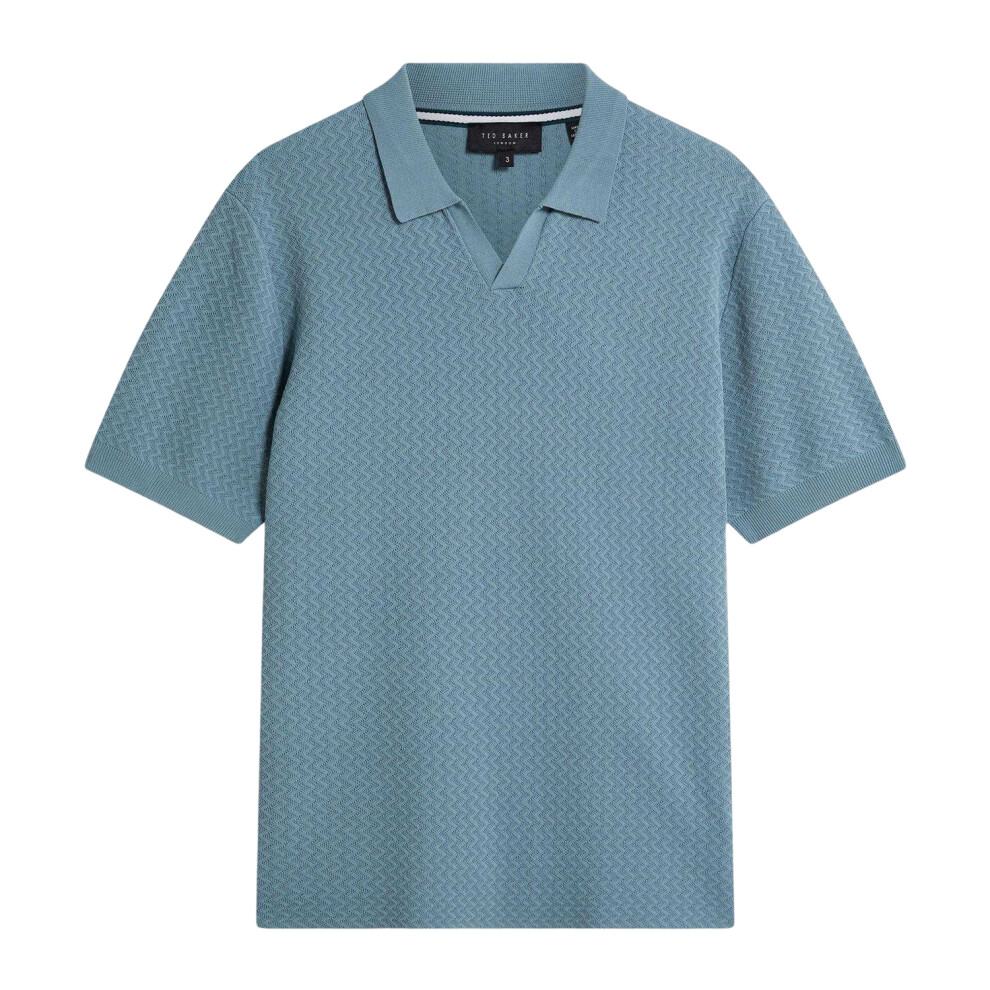 Ted Baker (S, ) Mens Zig Zag Knitted Polo Shirt Blue
