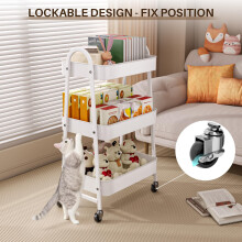 StowBin 3 Tier Metal Storage Trolley with Wheels – Rolling Utility Cart with Han