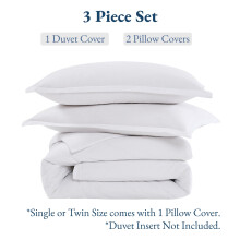 LANE LINEN 100% Organic Cotton Duvet Cover King Size, White 3-Piece Bedding Set, Soft Breathable Fabric