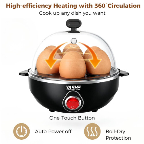 YASHE Rapid Egg Cooker - 7 Egg Capacity Electric Egg Boiler for Hard 2