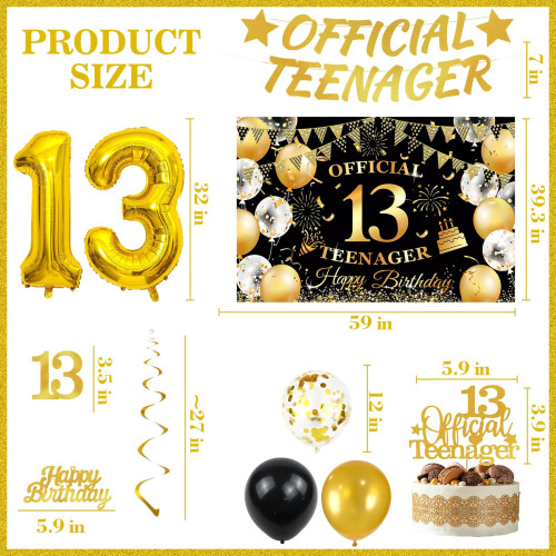 13th Birthday Decorations Black Gold