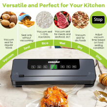 comeder 6 in 1 Vacuum Sealer Machine, 30cm Longer Seal Food Sealer with 50Pcs Vacuum Sealer Bags for Vac/Seal/Rice/Wet/Dry Mode, Built-in Cutter and