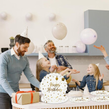 HFBOBP 50PCS Happy Birthday Paper Plates and Napkins, 7 Inch White and Gold Scalloped Cake Dessert Plates Disposable Tableware Party Supplies Decorat