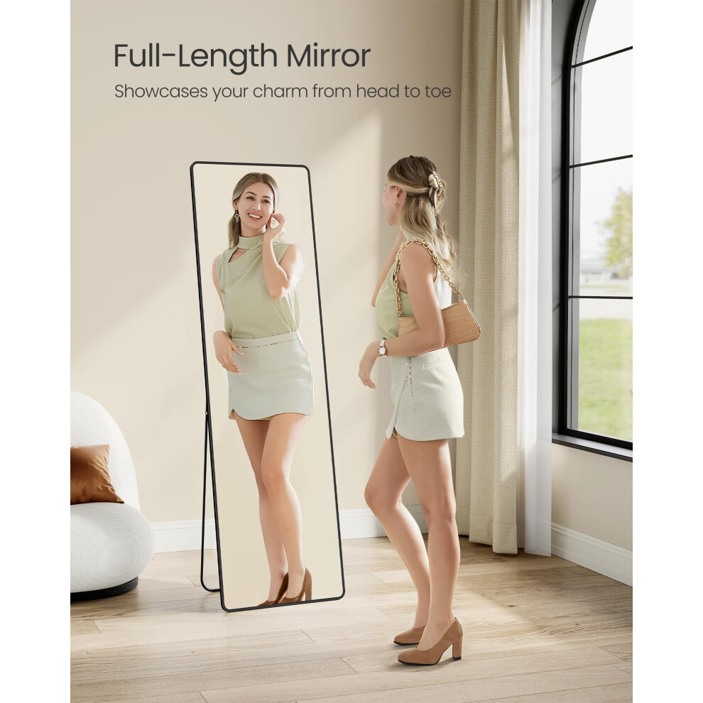 Songmics Full Length Mirror, 160 X 50 Cm, Rectangle Full Body Mirror With Stand, Aluminium Alloy Frame Floor Mirror, Tempered Glass, For Bedroom, Liv