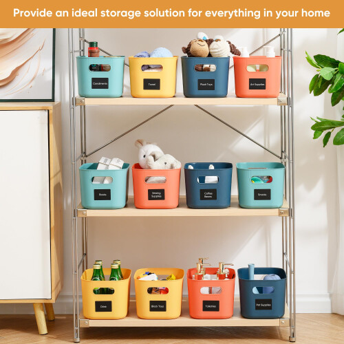 HapiLeap Storage Boxes With Lids, Stackable Plastic Storage Baskets for Shelves Kitchen Bathroom Playroom Classroom Office Nursery, 24.5x 17.5 x16cm, 1