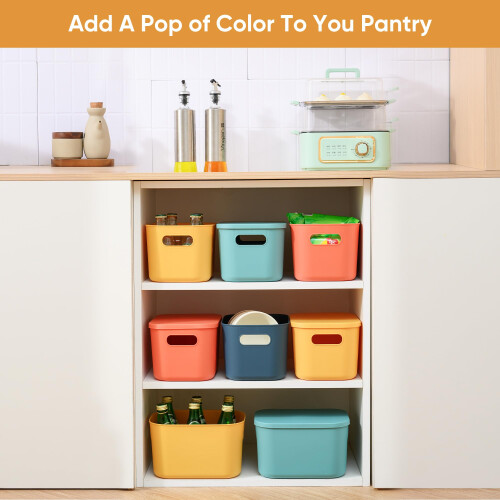 HapiLeap Storage Boxes With Lids, Stackable Plastic Storage Baskets for Shelves Kitchen Bathroom Playroom Classroom Office Nursery, 24.5x 17.5 x16cm, 2