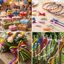 woric 12 Rolls Multicolor Satin Ribbon, 22m*6mm Thin Ribbon for Gift Wrapping, Rainbow Satin Ribbon for Wedding Party Decorations, Floral Bouquets, H
