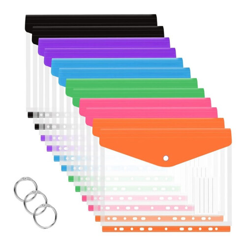 60 Pcs A4 Binder Pocket Expandable Envelopes Clear Plastic Envelopes for Ring Binder Folder, Snap Button 1