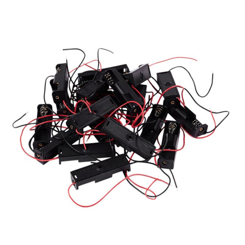 100 Pcs Black 2-Wired 1x AA Battery Case Box Holder 1