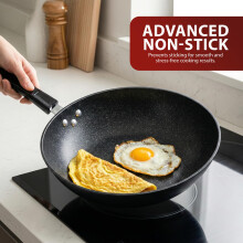 ZENO Non Stick Frying Pan 30cm | Wok Frying Pan | Frying Pans with Granite Induction for Induction, Electric and Gas Hobs | Omelette Pans | Black