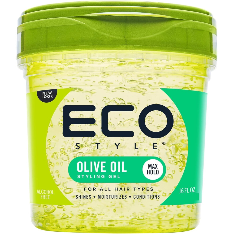 Eco Style Olive Oil Styling Gel Strong Hold Hair Styling Gel with Olive Oil for Shine, Moisture & Frizz Control 473ml