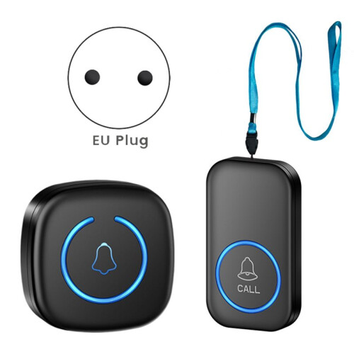 2X Wireless Lanyard Button Call Pager Emergency SOS Pager Emergency Call Button Black EU Plug 2