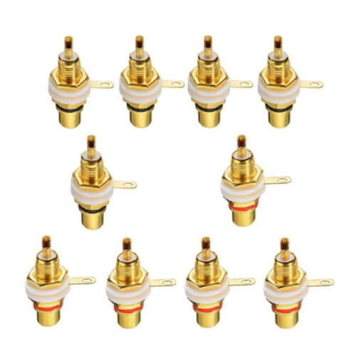 40Pcs RCA Female Jack Plated Rca Connector Gold Panel Mount Chassis Audio Socket Plug Bulkhead with Nut Solder Cup 1