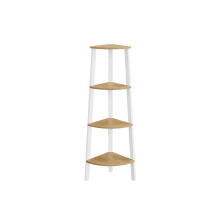 4-Tier Corner Shelf Unit - Natural Oak and Matte White - Industrial Style Organizer for Home and Living Spaces