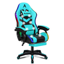 ALFORDSON Gaming Stuhl mit 8-Punkt Massage 12 Farben RGB LED-Licht Cyan Schwarz