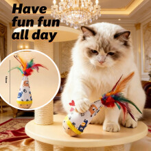 (Bear Feather) Vibrant Feather Wobble Cat Interactive Swing Design Durable Nylon Material Kitten Hunting Training Daily Entertainment Pet Gift