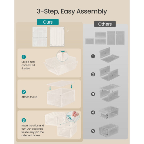 Shoe Storage Boxes - 6L - ABS & PP Plastic - Stackable Design - Magnetic Doors
