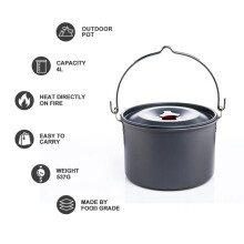 4L Campinggryta i Aluminiumlegering - Kokkärl för Utomhusbruk med Förvaringsväska för Vandring, Picknick, Backpacking