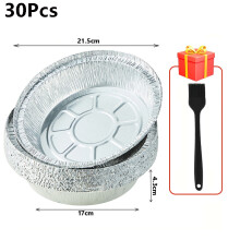 (8inch-30Pcs) Disposable Round Foil Trays Silver Foil Flan Dish for Air Fryers Baking Cooking Storage Roasting Food Container Kitchen Supplies