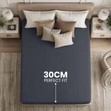 (Super King, Charcoal) 30cm Deep Brushed Microfiber Fitted Bed Sheet - 200TC Extra Deep Pocket Hotel Quality Durable Fitted Sheets