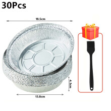 (7inch-30Pcs) Disposable Round Foil Trays Silver Foil Flan Dish for Air Fryers Baking Cooking Storage Roasting Food Container Kitchen Supplies
