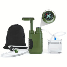 (Green) Water Purifier Pump With Replaceable Carbon Water Filter Portable Outdoor Emergency And Survival Gear Camping Hiking