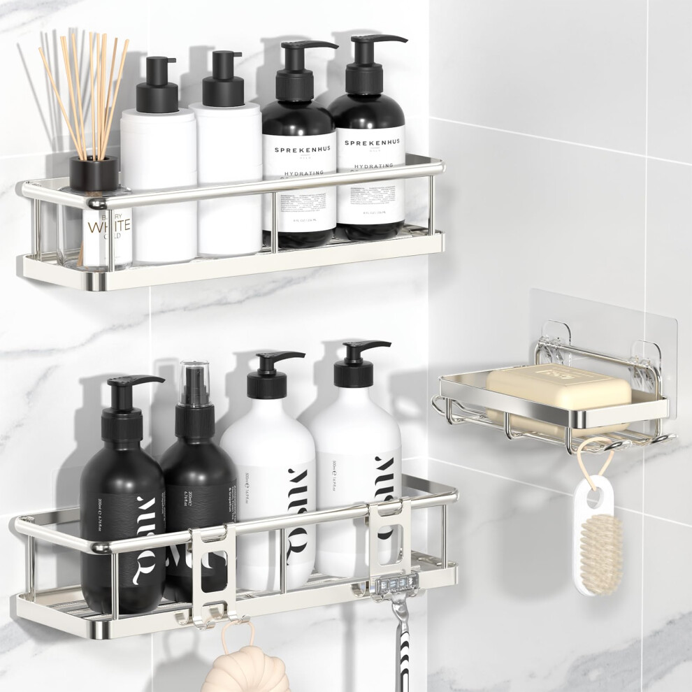 Yasonic Shower Caddy, 100% Rustproof Bathroom Shelves With Soap Holder And Hooks, Large Capacity Shower Shelf No Drilling, Wall-Mounted Adhesive Show 5007044229768