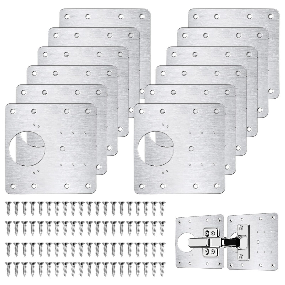Flintronic 12Pcs Hinge Repair Plate, Stainless Steel Hinges Repair Brackets, Cabinet Hinge Repair Plate With 80Pcs Customized Screws, Flat Fixing Joi 5001279587006