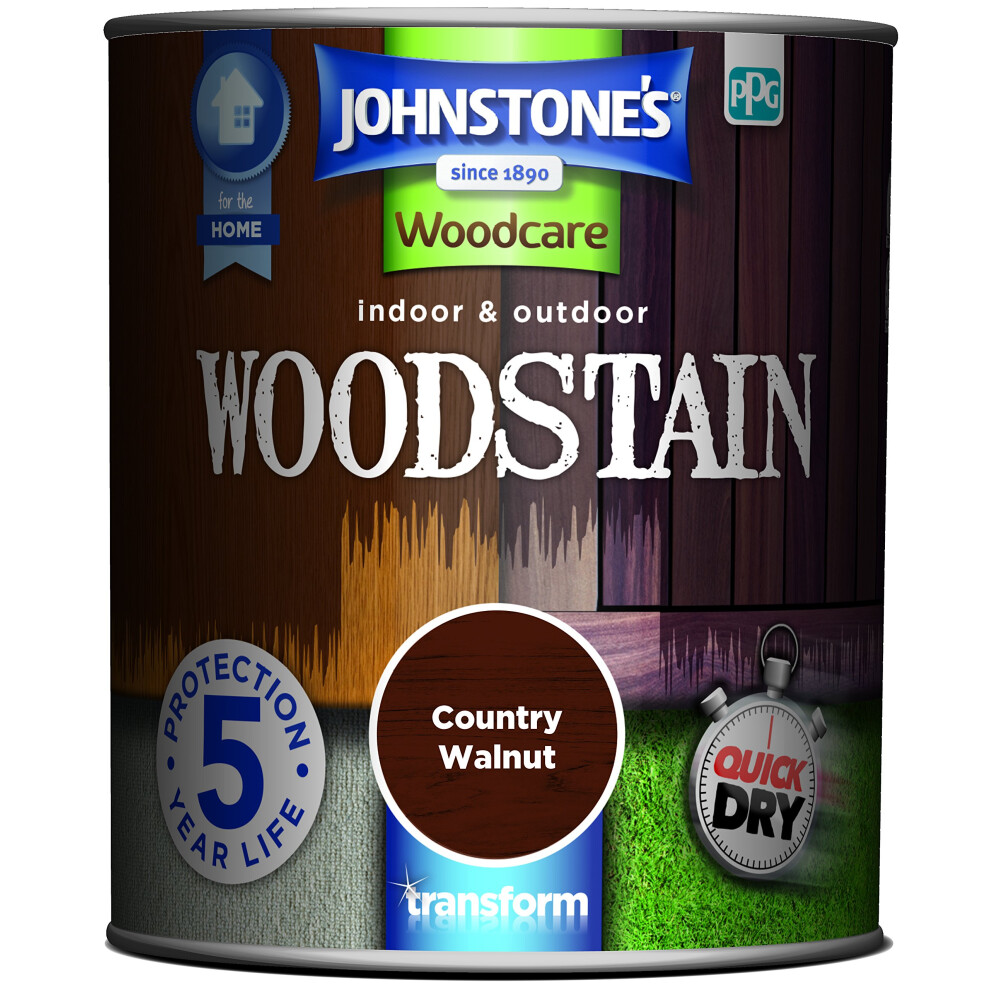Johnstone's Johnstone’s - Interior & Exterior Woodstain - Country Walnut | Weathershield, Uv Resistant, Quick Drying In 4 Hours, Durable & Flake-Resistan, 5 Yea