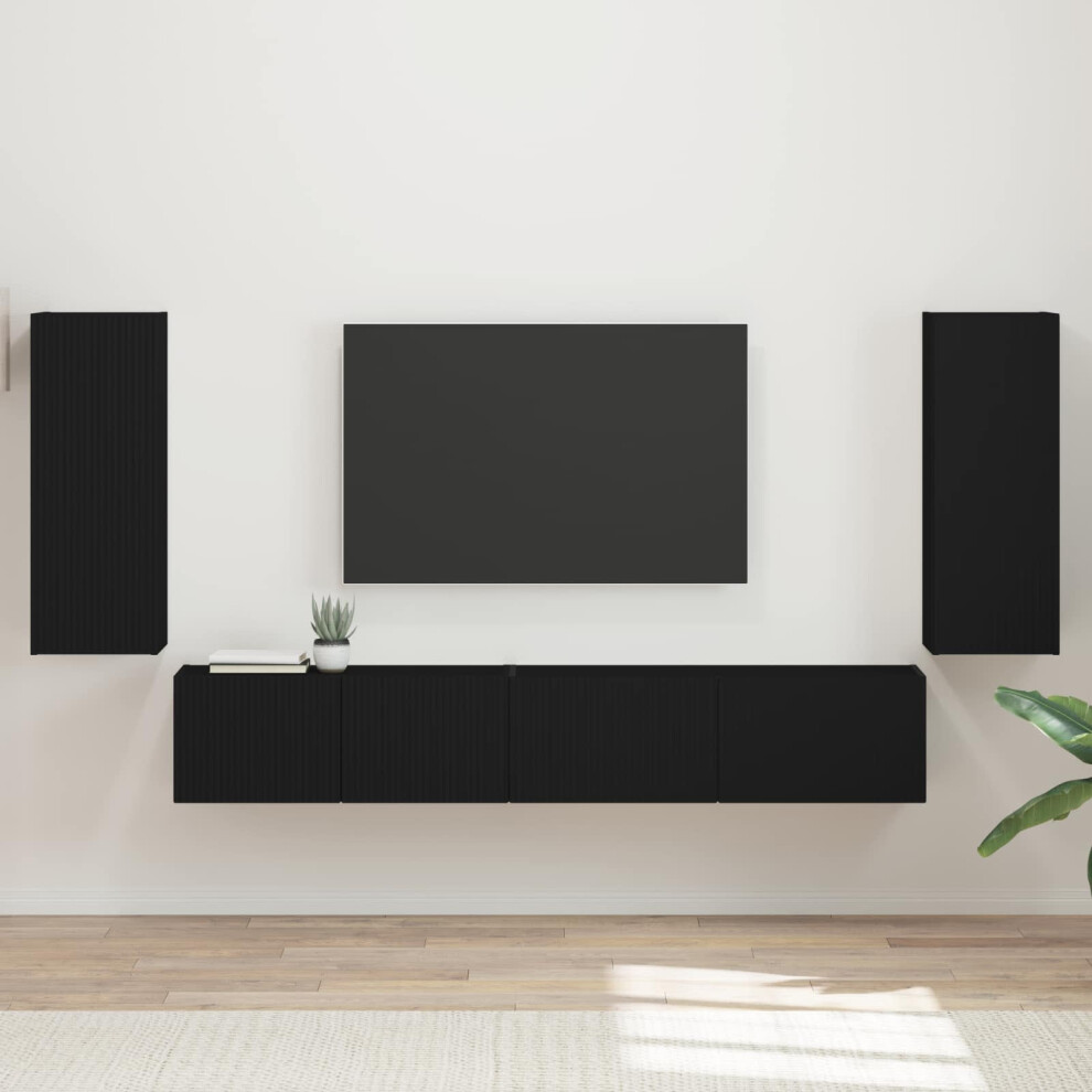 Vidaxl Tv Cabinet Set 4 Pcs Black Engineered Wood