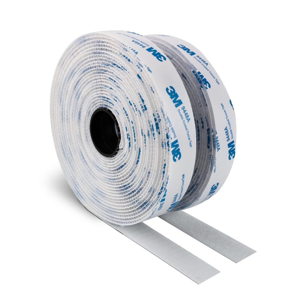 3M Hook And Loop Self Adhesive Tape 19Mm X 6M 9448A Sticky Back Interlocking Nylon Fabric Fastener Heavy Duty Adhesion Strip Tape White 5002957354163