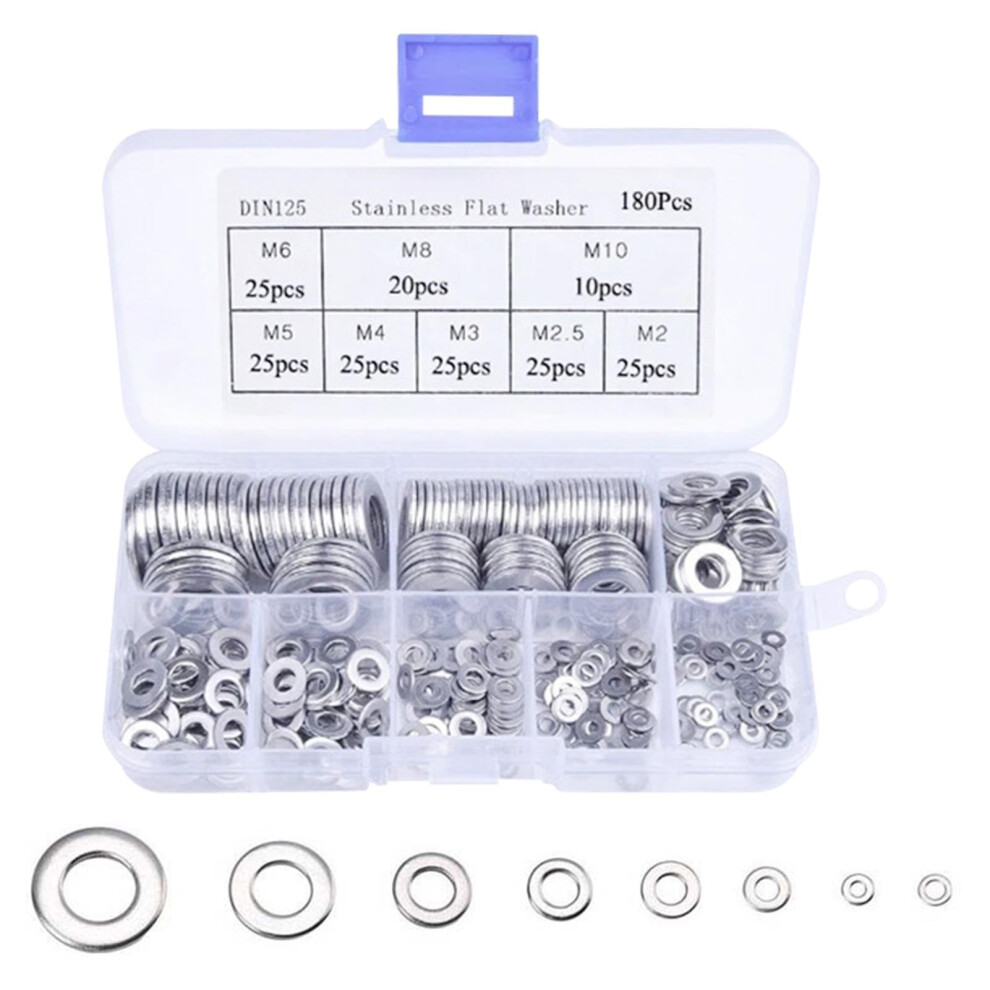 180Pcs Stainless Steel Washers,Washer Assortment With Box,Washer Set For Screws & Nuts & Threaded Rods,Flat Metal Washers Assortments Set(M2 M2.5 M3 5005821048649