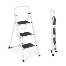3 Step Ladder | Portable Folding Ladders | Lightweight Sturdy Steel Ladder | Anti Slip Feet | Non-Slip Safety Treads | Easy to Store Step Stool | DIY