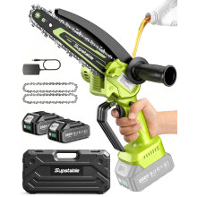 Supstable Mini Chainsaw 6 Inch, Cordless Electric Chainsaw with Auxiliary Handle & Guard, Small Battery Powered Chainsaw with 2 Batteries & Oiler for