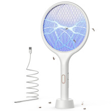 YISSVIC Electric Fly Swatter 4000V Bug Fly Zapper Racket Mosquito Killer 1500 mAh 3 Layers Mesh with USB C Cable Stand Base for Indoor Outdoor