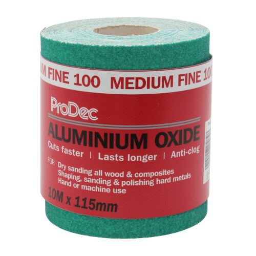 ProDec 10m Roll 100 Grit Medium-Fine Grade Green Aluminium Oxide Abrasive