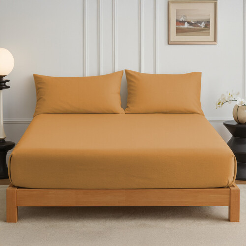 Imperial Rooms (Double, Ochre) 30cm Deep Brushed Microfiber Fitted Bed Sheet - 200TC Extra Deep Pocket Hotel Quality Durable Fitted Sheets 1
